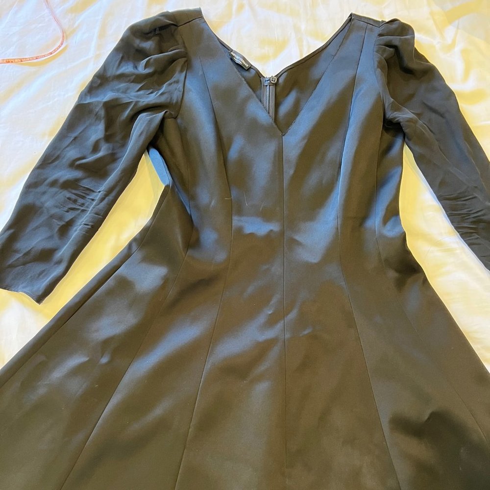 Emporio Armani Size 12 Black Satin Party Dress sheer sleeves